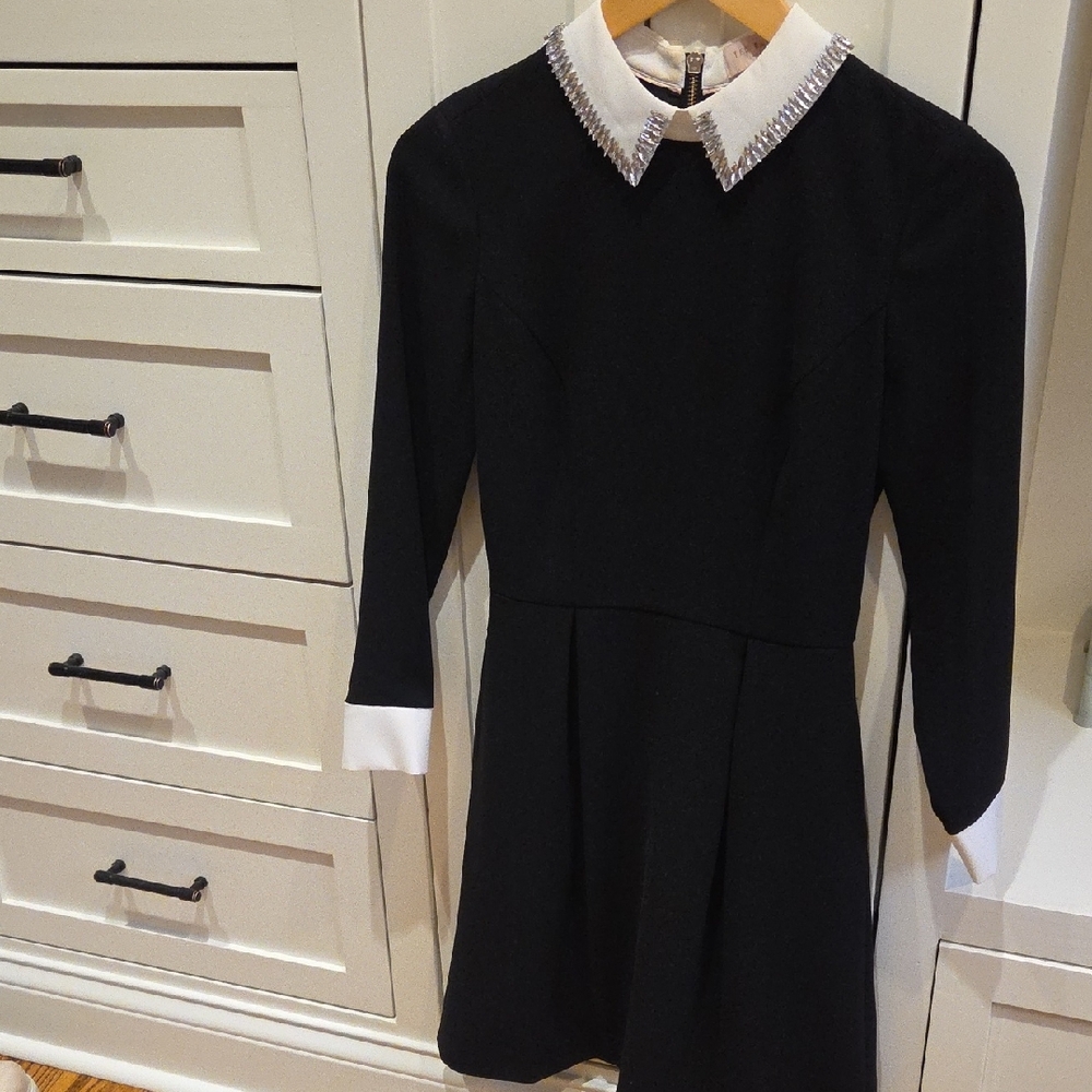 Ted Baker Black Dress with Embellished Collar Size 0